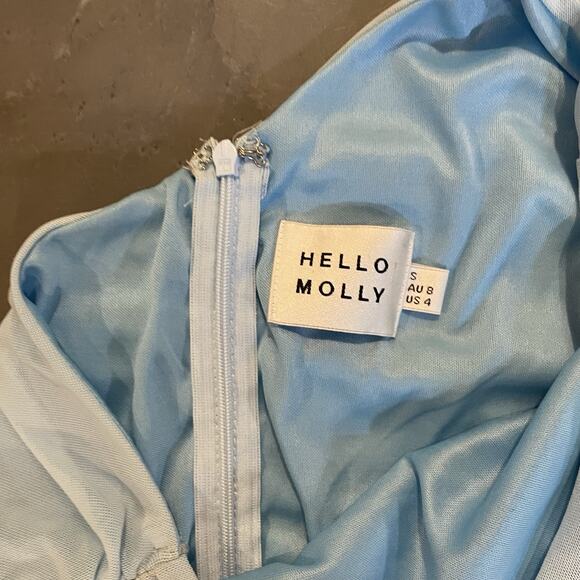 Hello Molly Blue Runched Dress Size 4 One Shoulder Balloon Sleeve Dress Mini - Picture 5 of 8